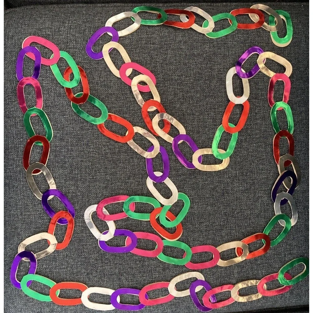 Vintage Christmas decor colored foil paper chain garland Japan or Germany 160